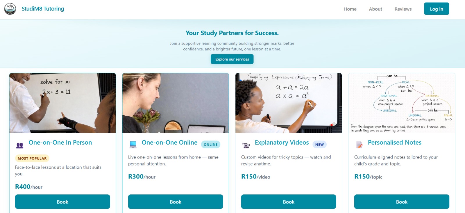StudiM8 Tutoring website homepage